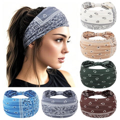 YARIEW Boho Wide Bandana Headbands - Stretch Knotted Elastic Head Wraps for Women, Yoga, Workout, and Hair Accessories (6 Pack)