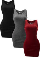 3 Pack Summer Dresses for Women 2025 Ribbed Tank Dress Scoop Neck Sleeveless Sundress Basic Bodycon Mini Dress