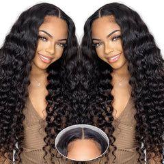 Deep Wave Lace Front Wigs Human Hair Glueless Wigs for Black Women 13x4 HD Transparent Lace Front Wigs Pre Plucked with Baby Hair 180 Density 22 Inch