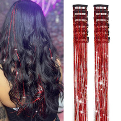 12Pcs Hair Tinsel Clip in 19.6Inch Glitter Tinsel Hair Extensions Heat Resistant Shiny Sparkle Fairy Hair Tinsel Kit for Women Girls Kids (Mixed color)