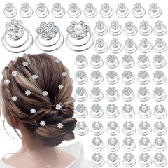 60 PCS Gems Rhinestone Twister Hair Studs Set Diamond Spiral Pearl Flower Jewels Hair Pins Sticks for Wedding, Bridal, Prom, Party and Special Occasion(Classic Diamonds)