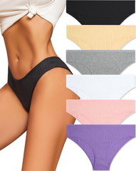 Cotton Underwear for Women Sexy Low Rise Ribbed Hipster Breathable Soft Womens Bikini Panties Cheeky S-3XL
