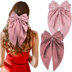 JOYOYO Hair Clip, 1Pcs Silky Satin Large Hair Bow Ribbon Clips for Women and Girls, Giant Long Bow Hair Clips Ponytail Holder Silk Big Hair Clips Accessories, Blue