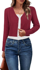Newshows Womens 2025 Fall Cropped Cardigan Fashion Knit Bolero Shrug Long Sleeve V Neck Business Casual Sweater