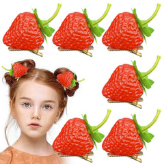 6 PCS Strawberry Hair Clips, Realistic Fruit Hair Barrettes for Girls, Cute Hairpin with Bow, Hair Accessories for Girls, Wide Application