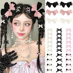 Mini Hair Bows for Women Girls Cute Hair Clips Small Alligator Long Tail Hair Ribbon Accessories -3 Styles -36P - Black White Pink