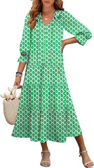 ANRABESS Women's Boho Maxi Dresses 2025 Summer Casual V Neck Puff Sleeve Floral Tiered Flowy Swing Beach Vacation Long Dress