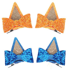 Blue Ears Hair Clips, 4 PCS Hair Pin Barrettes Hair Accessories for Halloween Costume Birthday Decorations Theme Party Supplies Cosplay (Blue+Orange)