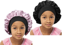 Kids Satin Bonnet Double Layer Wide Elastic Band Sleep Cap Hair Bonnet Silky Night Cap for Toddler Child