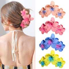 ANBALA 4PCS Hawaiian Plumeria Flower Hair Clips - Large Non-Slip Matte Claw Clips for Women, Strong Hold Beach Hair Accessories