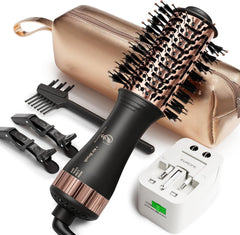 Travel Blow Dryer Brush in one, Dual Voltage Mini Hot Air Brush, Hair Trends Nano Titanium 2 Inch One Step Hair Dryer and Styler Volumizer Oval Shape