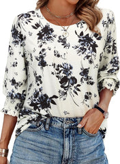 Spring Tops for Women 2025 3/4 Sleeve Blouse Crewneck Pleated Tunic Tops Dressy Casual Shirts Business Work Outfits