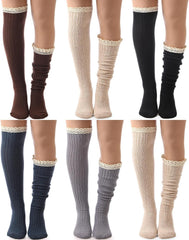 Syhood Cotton Women thigh high socks with Lace Trim over the knee High Socks Boutique Lace Tall Boot Stockings for Women
