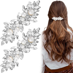 Joez Wonderful Rhinestone Hair Clips, Silver Bridal Hair Accessories for Women, Sparkly Crystal Hair Pins, Fancy Flower Hair Barrettes for Wedding, Bride, Long Hair (1 Pcs)