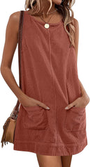 Caracilia Women Fall Dress 2025 Corduroy Overall Pinafore Skirtall Jumper Dresses with Pockets