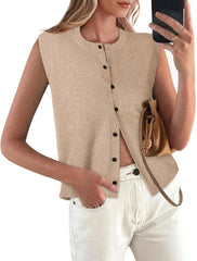 Sweater Vest Women Crewneck Button Down Tank Tops Sleeveless Knit Cardigan Crop Tops 2025 Fashion Outfits