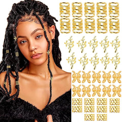 40PCS Gold Hair Jewelry for Braids Multi Style Hair Cuffs Adjustable Braid Jewelry Non-Piercing Ear Clips Loc Dreadlock Accessories for Women and Girls