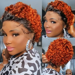 6" Pixie Cut Wig Human Hair, Short Curly 13×1 Lace Front Human Hair Wigs for Black Women, Natural Black Color Layered Breathable Pixie Wig