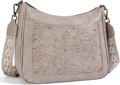 Crossbody Bags for Women,Vegan Leather Crossbody Purse with Adjustable Strap Embossed Flower Women's Shoulder Handbags