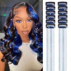 Hair Tinsel Clip in Pack of 12 Pcs Glitter Tinsel Hair Extensions 24 Inch Clip in Hair Tinsel Sparkly Fairy Hair Accessories for Girls Women Kids (Colorful)