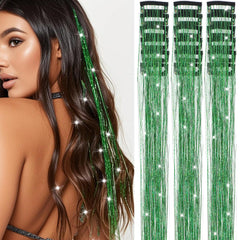 18 Pcs Hair Tinsel Clip in, 20.5 Inch Glitter Tinsel Hair Extensions, Shiny Sparkling Fairy Hair Tinsel Clips, Dazzling Party Rainbow Hair Accessories for Girls Women Kids (Rainbow)