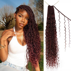Boho Faux Locs Crochet Hair 30 Inch Goddess Locs 8 Packs Boho Soft Locs Crochet Hair with Curly Ends Pre-looped Long Bohemian River Locs Crochet Hair for Black Women(30Inch, 1B)