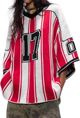 Aelfric Eden Oversized Sweaters Number Stripe Graphic Unisex Knit Sweater Color Blocking Football Jersey 2025 Trend Tops