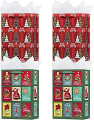 OFIHANLY 4 Pack 15.7" Large Size Merry Christmas Gift Bags with Handles for Xmas Holiday Presents Red&Green Paper Wrapping Bag with Tissue Paper