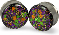 Mystic Metals Body Jewelry Double Flare Embedded Halloween Glitter Plugs gauges - Sold As a Pair