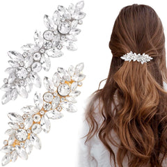 Joez Wonderful Rhinestone Hair Clips, Silver Bridal Hair Accessories for Women, Sparkly Crystal Hair Pins, Fancy Flower Hair Barrettes for Wedding, Bride, Long Hair (1 Pcs)