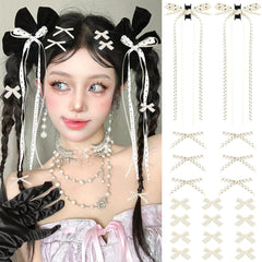 Mini Hair Bows for Women Girls Cute Hair Clips Small Alligator Long Tail Hair Ribbon Accessories -3 Styles -36P - Black White Pink