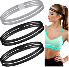 Shappy 3 Pieces Double-straps Sport Headbands Elastic Hairband Non-slip Sweatband for Women or Men