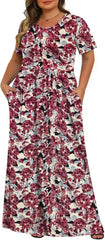 Tencede Womens Plus Size Maxi Dresses Summer 2025 Casual Short Sleeve with Pockets Long Dress 1X-5X