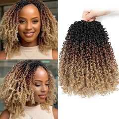 Aksice 8 Inch Yanky Twist Crochet Hair for Black Women 8 Packs Pre-looped Yankee Twist Hair Brown Spring Mini Passion Twist with Curly Ends Synthetic Crochet Braids (8 Inch, OT30#)