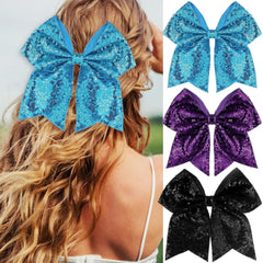 Large Glitter Cheer Bows Clips, Jumbo Big 7 Inch Cheerleading Sequin Hair Bow Hair Accessories for Teens Girls Football Sports Cheerleader Outfit Uniform (Dark Purple)