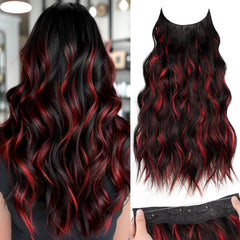 KooKaStyle Invisible Wire Hair Extensions with Transparent Headband Adjustable Size 4 Secure Clips Long Wavy Highlight Hairpiece 20 Inch Balayage Dark Brown to Chestnut for Women
