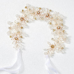 Flower Girl Princess Headpiece, Pearl Bridal Hair Accessory for Kids, Women Wedding Hair Band (Gold)