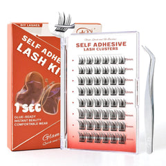 GAQQI Self Adhesive Lash Clusters, Pre Glued Eyelashes 10-14mm Wispy Cluster Lashes, Press On No Glue False Eyelashes, Strong Adhesive & Reusable Glueless(PG4)