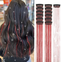 Hair Tinsel 12Pcs Clip in Rainbow Hair Accessories 20.5 Inch Fairy Hair Tinsel Kit for Women Girls Kids Glitter Extensions for Christmas Halloween New Year Party (Rainbow)