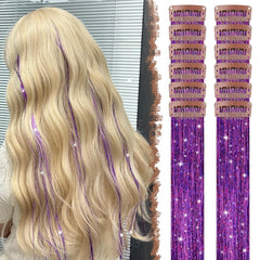FESHFEN Colored Clip in Hair Extensions - 10 PCS Pink Highlighted Hair Piece Straight Synthetic Clip in Hairpieces for Women 22 inch