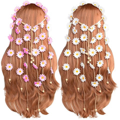 Sucrain 2pcs Flower Hippie Headband Floral Crown Summer Sunflower Hair Accessories for 70 s Bohemian Costumes Style