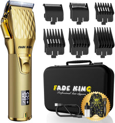 FADEKING® Professional Hair Clippers for Men - Cordless Hair Clippers, LCD Display Barber Clippers for Hair Cutting & Mens Grooming with Travel Case (Gold+Bronze)