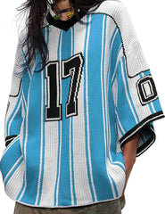 Aelfric Eden Oversized Sweaters Number Stripe Graphic Unisex Knit Sweater Color Blocking Football Jersey 2025 Trend Tops