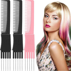 Leinuosen 3 Pack Carbon Lift Teasing Combs with Metal Prong, Hair Pick Comb for Women Hair Styling(Black)