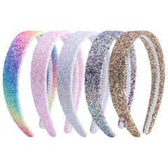 Fishdown Thin Glitter Headbands 6 Pack, Including Gold, Silver, Rose Red, Pink, Blue, Light Blue for Girls and Women, Non-slip Upgraded Sequin Headband with Soft Fabric Cover