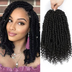 Alicoco Passion Twist Crochet Hair 8 Inch Passion Twist Hair Pre Looped 8 Packs Spring Twist Crochet Braids with Curly Ends Pre-Twisted Crochet Hair for Women (1B)