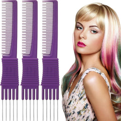 Leinuosen 3 Pack Carbon Lift Teasing Combs with Metal Prong, Hair Pick Comb for Women Hair Styling(Black)