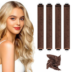 Heatless Curlers, Heatless Curls Overnight Set for Women, Soft Hair Curlers to Sleep In, Jumbo No Heat Hair Curlers Set with Headscarf and Hook for Long Hair (Black, 4 Packs)