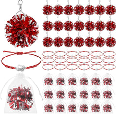 20 Sets Cheerleader Gifts Bulk, Pom Pom Keychain Cheer Bracelet Organza Bag 20 Each for Team Women Accessories