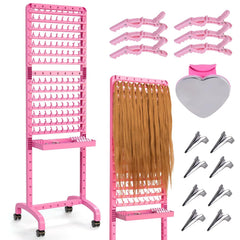 2-sided 280 Pegs Braiding Rack, Adjustable Hair Racks with Tray and 17 Braiding Tools, Braid Rack for Braiders, Hair Separator with Wheels (Grey)